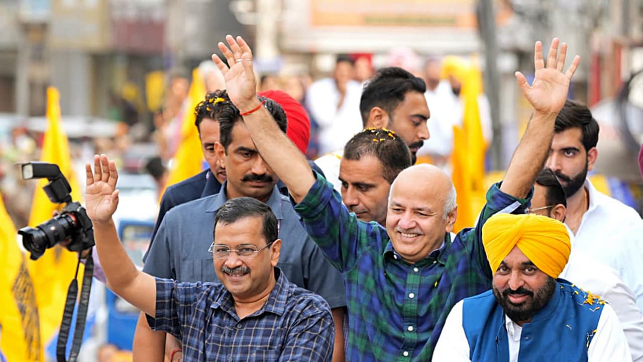 Punjab CM Bhagwant Mann with AAP convenor Arvind Kejriwal and Manish Sisodia (File photo/ANI) Punjab CM Bhagwant Mann with AAP convenor Arvind Kejriwal and Manish Sisodia (File photo/ANI)
