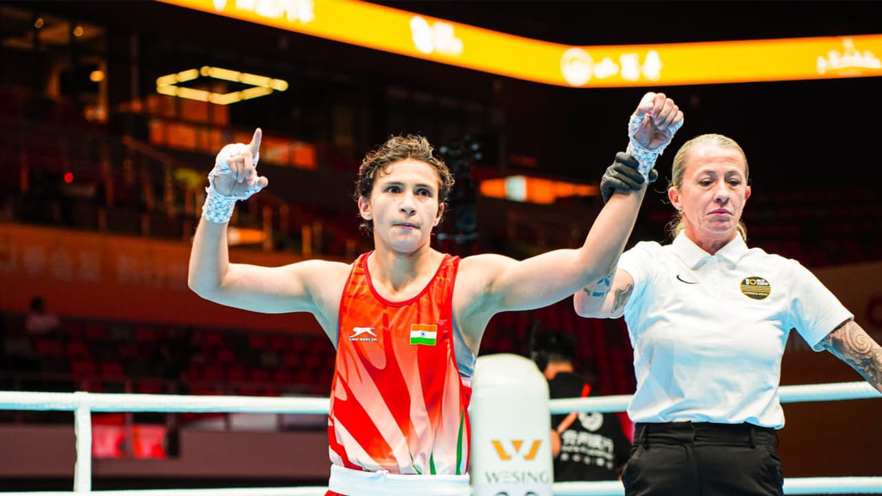 Poonam posing after a successfull Win at the Boxing World Cup 2026, China. (Photo/BFI) Poonam posing after a successfull Win at the Boxing World Cup 2026, China. (Photo/BFI)