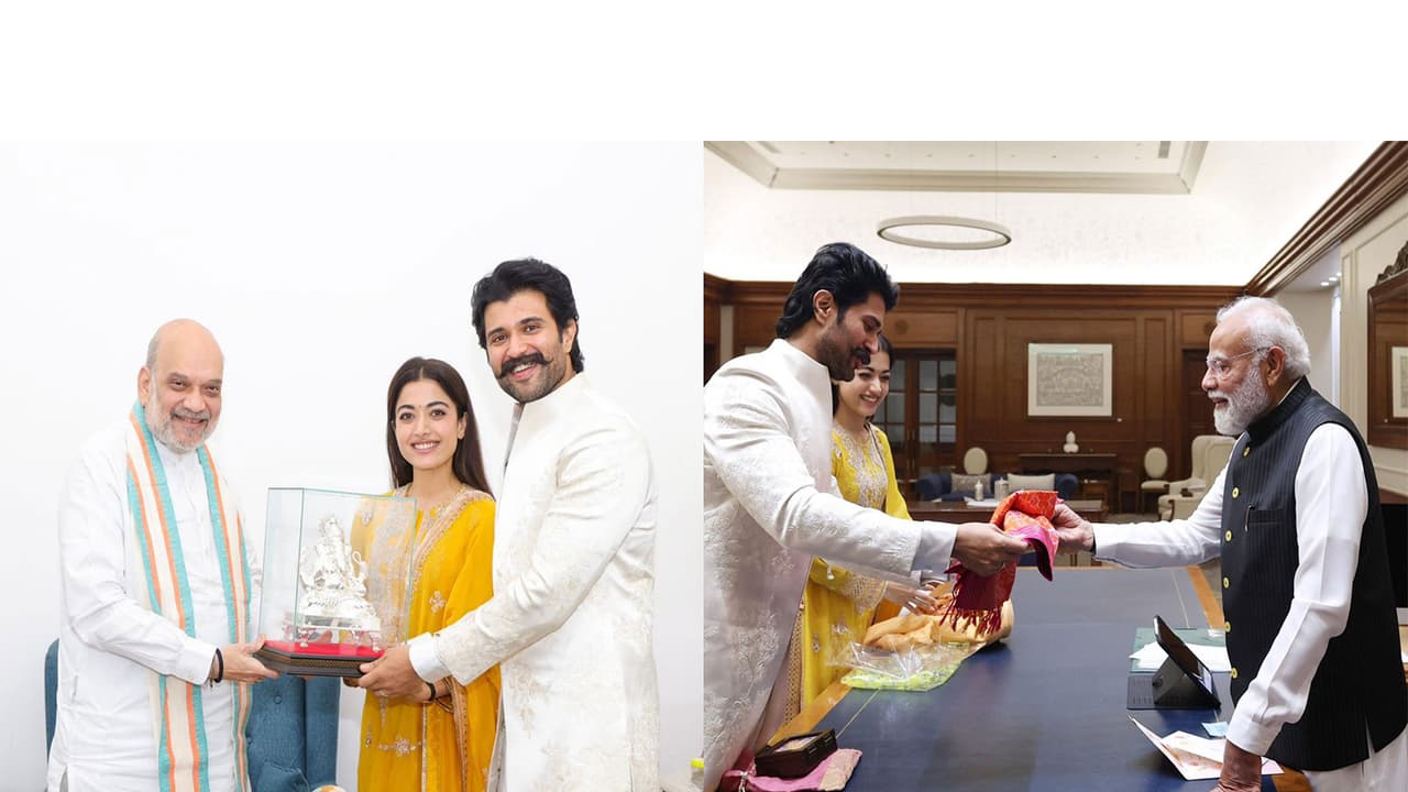 Rashmika Mandanna and Vijay Deverakonda with Prime Minister Narendra Modi and Home Minister Amit Shah (Photo/X@iamRashmika) Rashmika Mandanna and Vijay Deverakonda with Prime Minister Narendra Modi and Home Minister Amit Shah (Photo/X@iamRashmika)