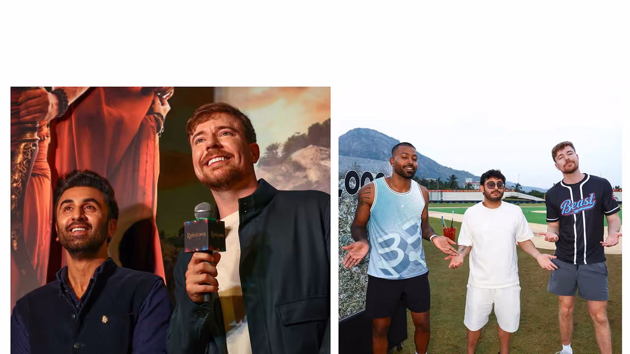 MrBeast with Ranbir Kapoor, Hardik Pandya (Image source: Instagram@mrbeast) MrBeast with Ranbir Kapoor, Hardik Pandya (Image source: Instagram@mrbeast)