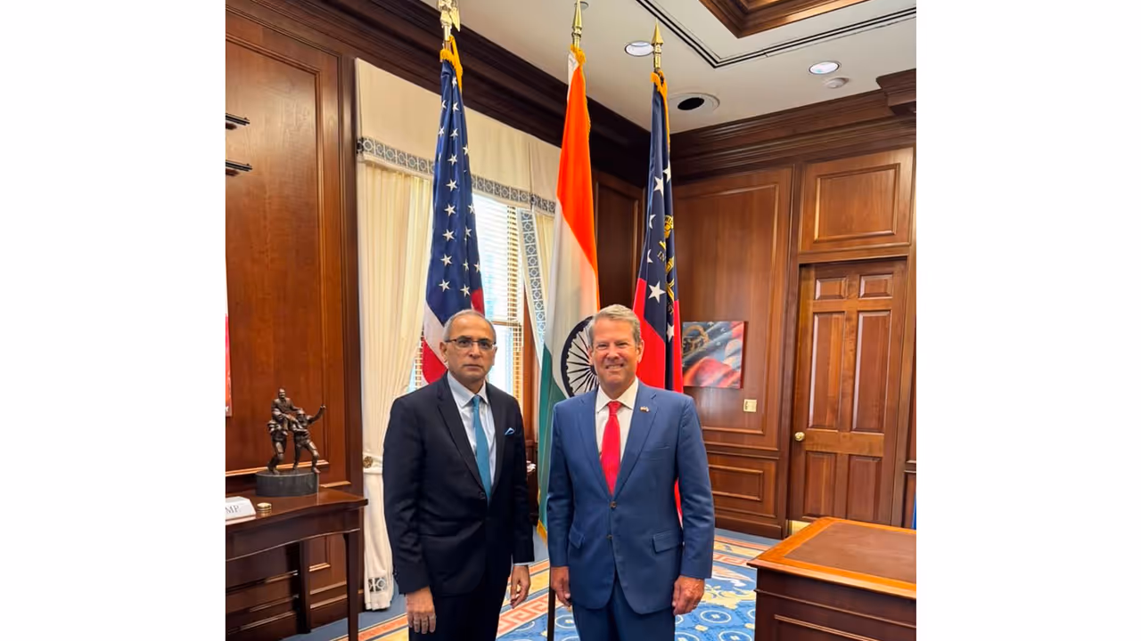 India's Ambassador to the United States, Vinay Mohan Kwatra with Georgia Governor Brian Kemp (Photo/X@AmbVMKwatra) India's Ambassador to the United States, Vinay Mohan Kwatra with Georgia Governor Brian Kemp (Photo/X@AmbVMKwatra)