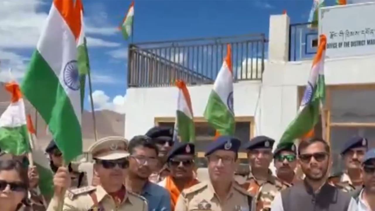 Tiranga Yatra held along India China border in Ladakh's Nyoma (Photo/ANI) Tiranga Yatra held along India China border in Ladakh's Nyoma (Photo/ANI)