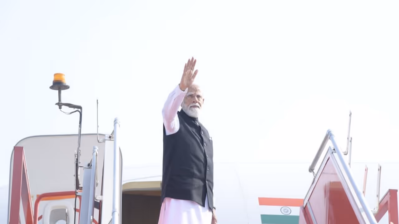 PM Narendra Modi at Ahmedabad airport on Monday. (Photo/Gujarat CMO) PM Narendra Modi at Ahmedabad airport on Monday. (Photo/Gujarat CMO)
