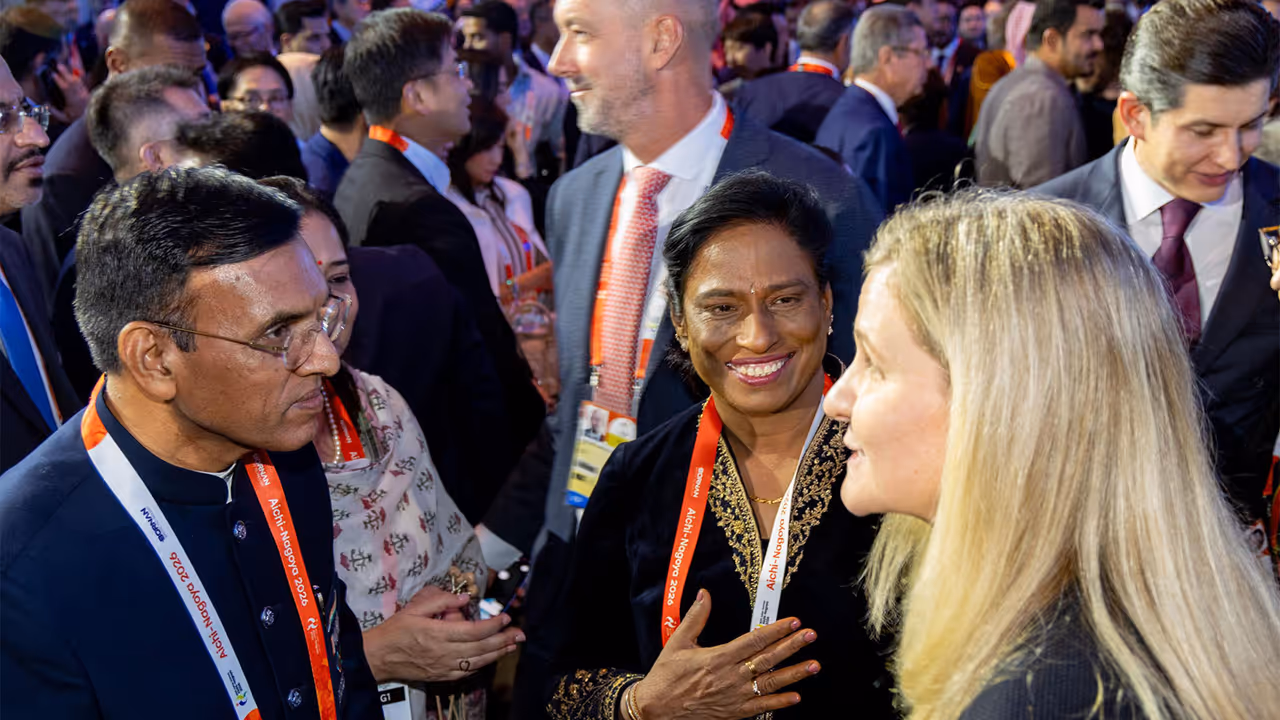 IOA President PT Usha with Union Sports Minister Mansukh Mandaviya and IOC President Kirsty Coventry during the Asian Games 2026 opening ceremony (Photo: X/@PTUshaOfficial) IOA President PT Usha with Union Sports Minister Mansukh Mandaviya and IOC President Kirsty Coventry during the Asian Games 2026 opening ceremony (Photo: X/@PTUshaOfficial)