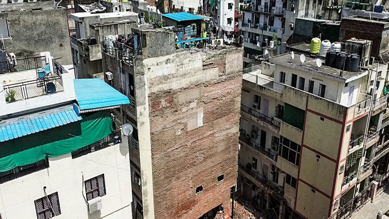An aerial view from the Satya Niketan building collapse site (File Photo/ANI) An aerial view from the Satya Niketan building collapse site (File Photo/ANI)