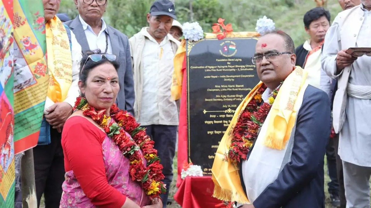 Visuals from the foundation laying ceremony of Ngagyur Nyingma Palyul Dhongag Chholing Monastery in Likhu Pike Rural Municipality (Photo/Indian Embassy in Kathmandu) Visuals from the foundation laying ceremony of Ngagyur Nyingma Palyul Dhongag Chholing Monastery in Likhu Pike Rural Municipality (Photo/Indian Embassy in Kathmandu)