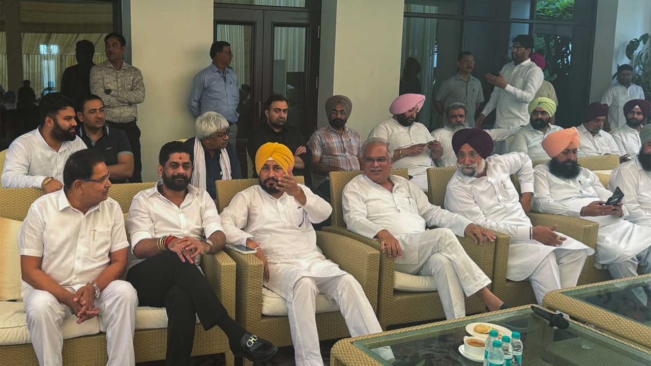 Congress MP Charanjit Singh Channi, with other party leaders, during a meeting with party in chareg for Punjab Bhupesh Baghel (Photo/ANI) Congress MP Charanjit Singh Channi, with other party leaders, during a meeting with party in chareg for Punjab Bhupesh Baghel (Photo/ANI)