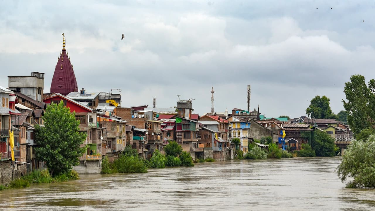 Overflowing Jhelum River as water level rises following heavy rainfall (Photo/ANI) Overflowing Jhelum River as water level rises following heavy rainfall (Photo/ANI)