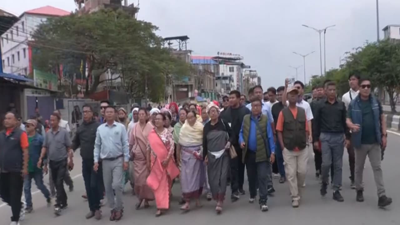 AMUCO prostest in Manipur's Imphal (Photo/ANI) AMUCO prostest in Manipur's Imphal (Photo/ANI)