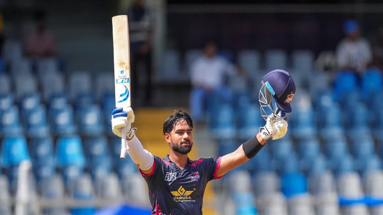 Suved Parkar of Bandra Blasters celebrates his century (Photo: MCA) Suved Parkar of Bandra Blasters celebrates his century (Photo: MCA)