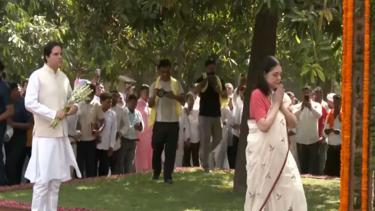 Maneka Gandhi and Varun Gandhi at Shanti Van (Photo/ANI) Maneka Gandhi and Varun Gandhi at Shanti Van (Photo/ANI)