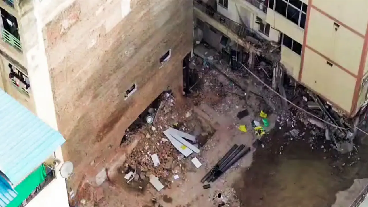 An aerial view from the Satya Niketan building collapse site (File Photo/ANI) An aerial view from the Satya Niketan building collapse site (File Photo/ANI)