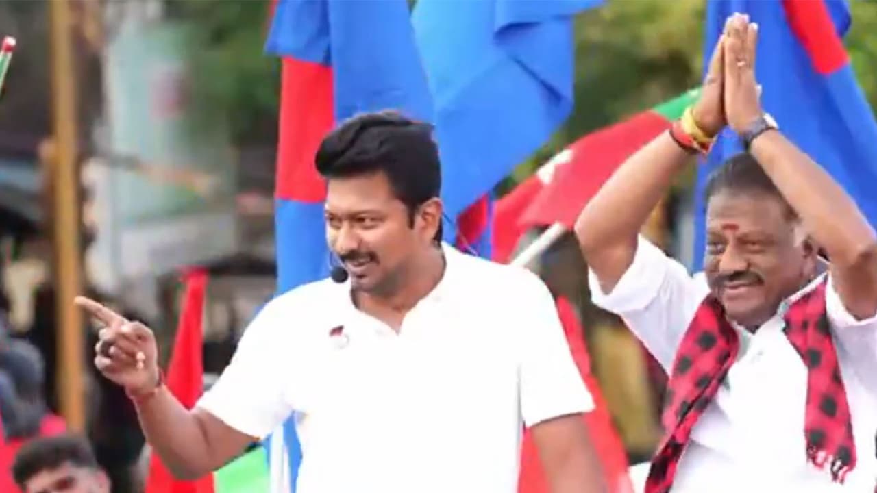 Tamil Nadu DyCM Udhayanidhi Stalin with DMK Candidate O. Panneerselvam (Photo/ANI) Tamil Nadu DyCM Udhayanidhi Stalin with DMK Candidate O. Panneerselvam (Photo/ANI)