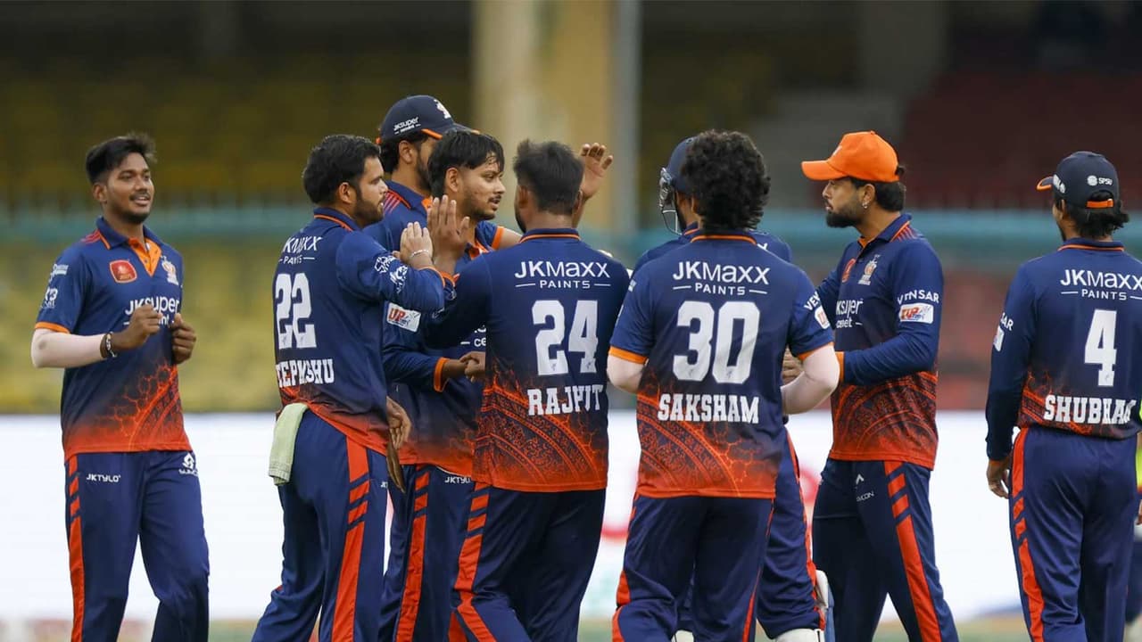 Kashi Rudras players celebrating after taking a wicket in a UPT20 League 2026 match. (Photo: UPT20 League) Kashi Rudras players celebrating after taking a wicket in a UPT20 League 2026 match. (Photo: UPT20 League)