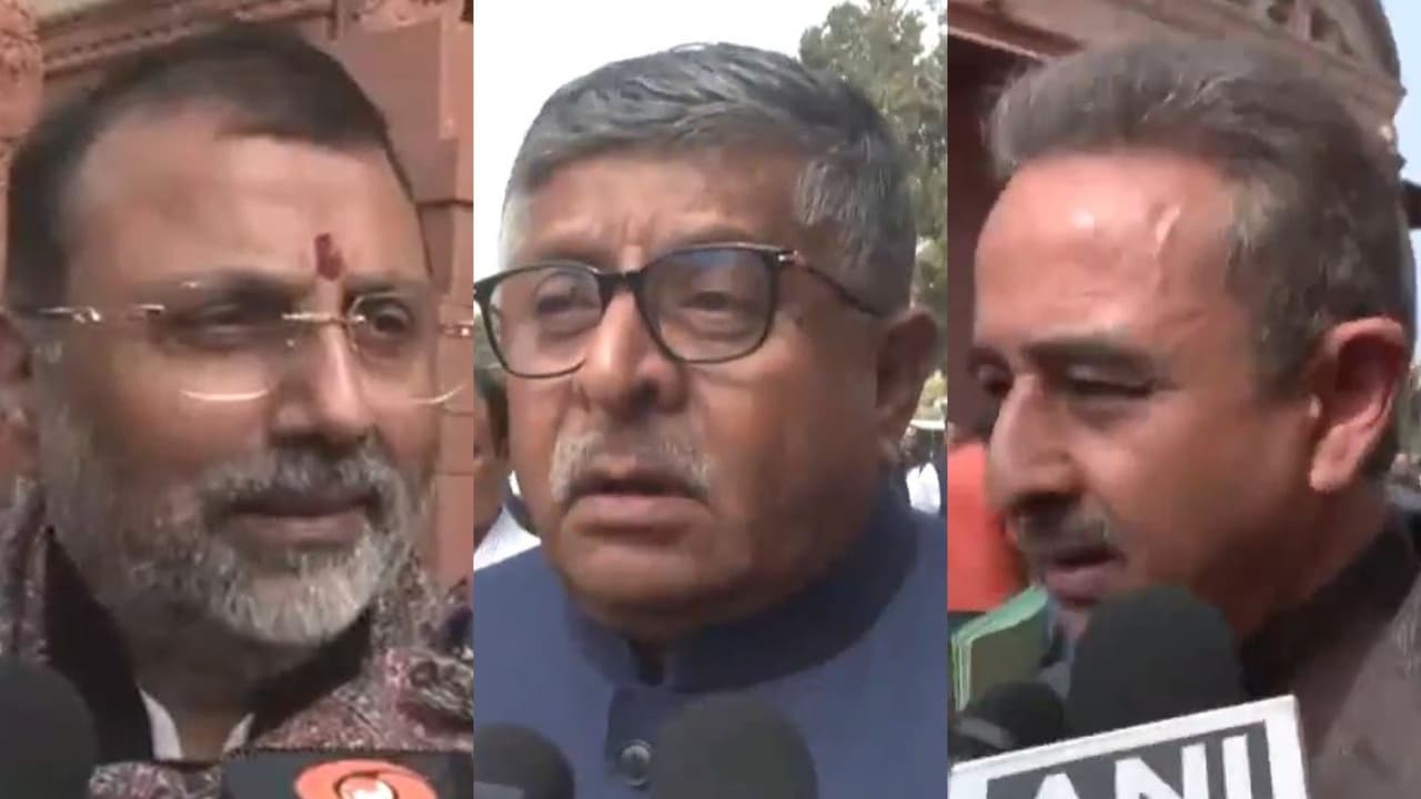BJP MP Nishikant Dubey (L), Ravi Shankar Prasad (M), Kirti Vardhan Singh (R) (Photo: ANI) BJP MP Nishikant Dubey (L), Ravi Shankar Prasad (M), Kirti Vardhan Singh (R) (Photo: ANI)
