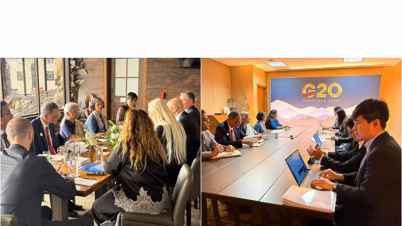 Union Minister Nirmala Sitharaman holds meetings with Russian (left) and South Korean (right) delegations (Photos/X@FinMinIndia) Union Minister Nirmala Sitharaman holds meetings with Russian (left) and South Korean (right) delegations (Photos/X@FinMinIndia)
