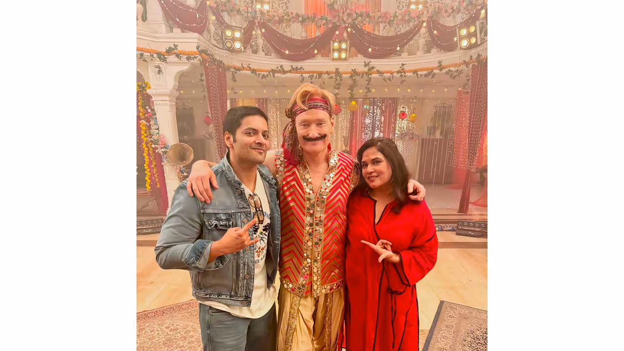 Richa Chadha, Ali Fazal with Conan O'Brien (Photo/Instagram@alifazal9) Richa Chadha, Ali Fazal with Conan O'Brien (Photo/Instagram@alifazal9)