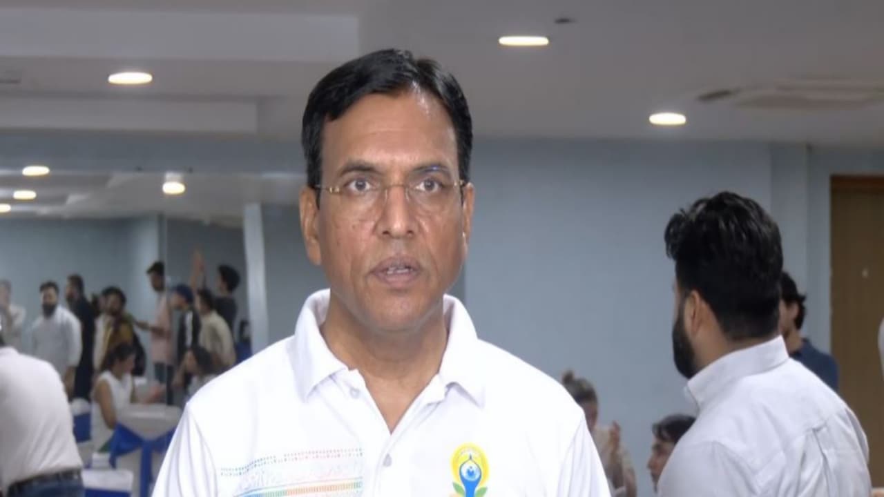 Sports Minister Mansukh Mandaviya on International Yoga Day (Photo: ANI) Sports Minister Mansukh Mandaviya on International Yoga Day (Photo: ANI)