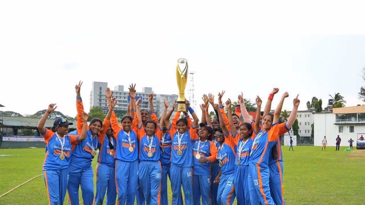 Indian women's team with the Blind Women's T20 WC title. (Photo: @narendramodi)