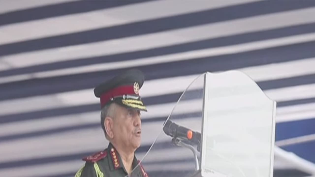 hief of Defence Staff General Anil Chauhan addressing PoP of INA Ezhimala (Photo/ANI) hief of Defence Staff General Anil Chauhan addressing PoP of INA Ezhimala (Photo/ANI)