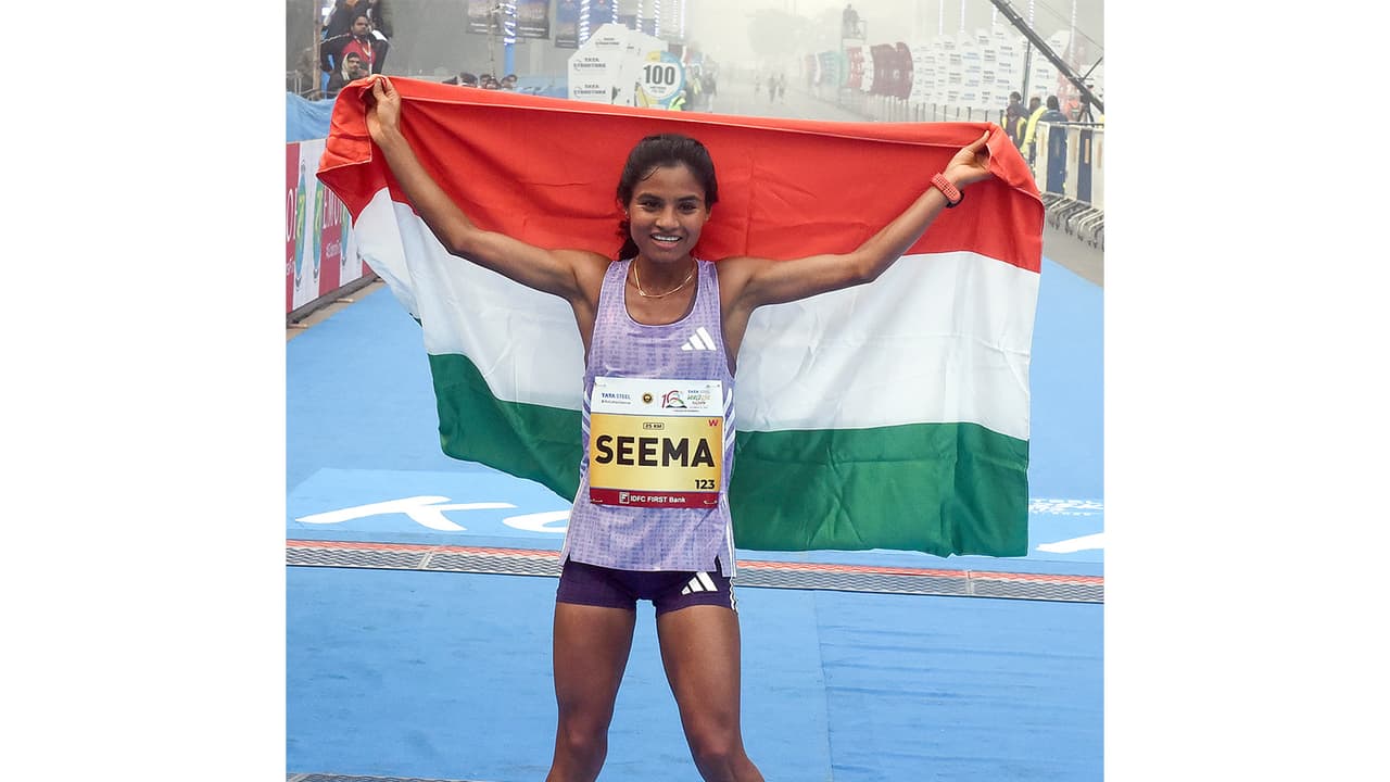 Seema after the Tata Steel World Kolkata 25K 2025 marathon win (Photo: ANI) Seema after the Tata Steel World Kolkata 25K 2025 marathon win (Photo: ANI)