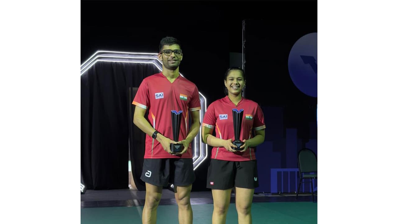 India's mixed doubles table tennis pair of Manush Shah and Diya Chitale. (Photo: X/ @Media_SAI) India's mixed doubles table tennis pair of Manush Shah and Diya Chitale. (Photo: X/ @Media_SAI)