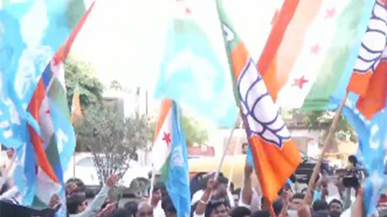 Clashes erupt between BJP Youth Morcha workers and NSUI workers during the protest (Photo/ANI) Clashes erupt between BJP Youth Morcha workers and NSUI workers during the protest (Photo/ANI)