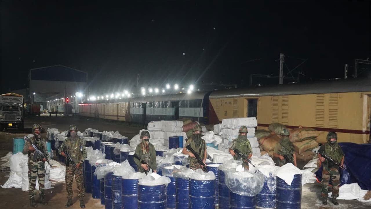 Assam Rifles and DRI seizes 55,626 bottles of Codeine (Photo/ANI) Assam Rifles and DRI seizes 55,626 bottles of Codeine (Photo/ANI)