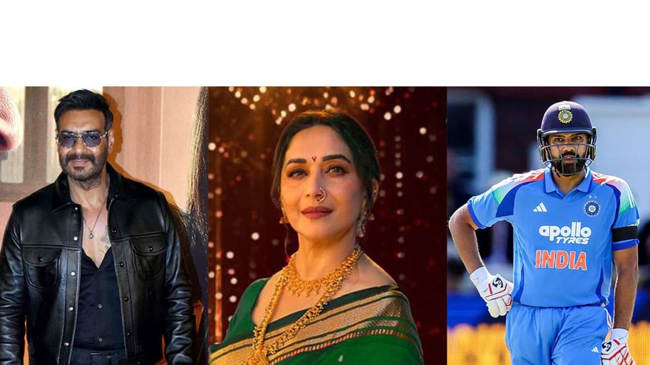 Ajay Devgn (Photo/ANI), Madhuri Dixit (Photo/SonyPictures) and Rohit Sharma (Photo/ANI) Ajay Devgn (Photo/ANI), Madhuri Dixit (Photo/SonyPictures) and Rohit Sharma (Photo/ANI)