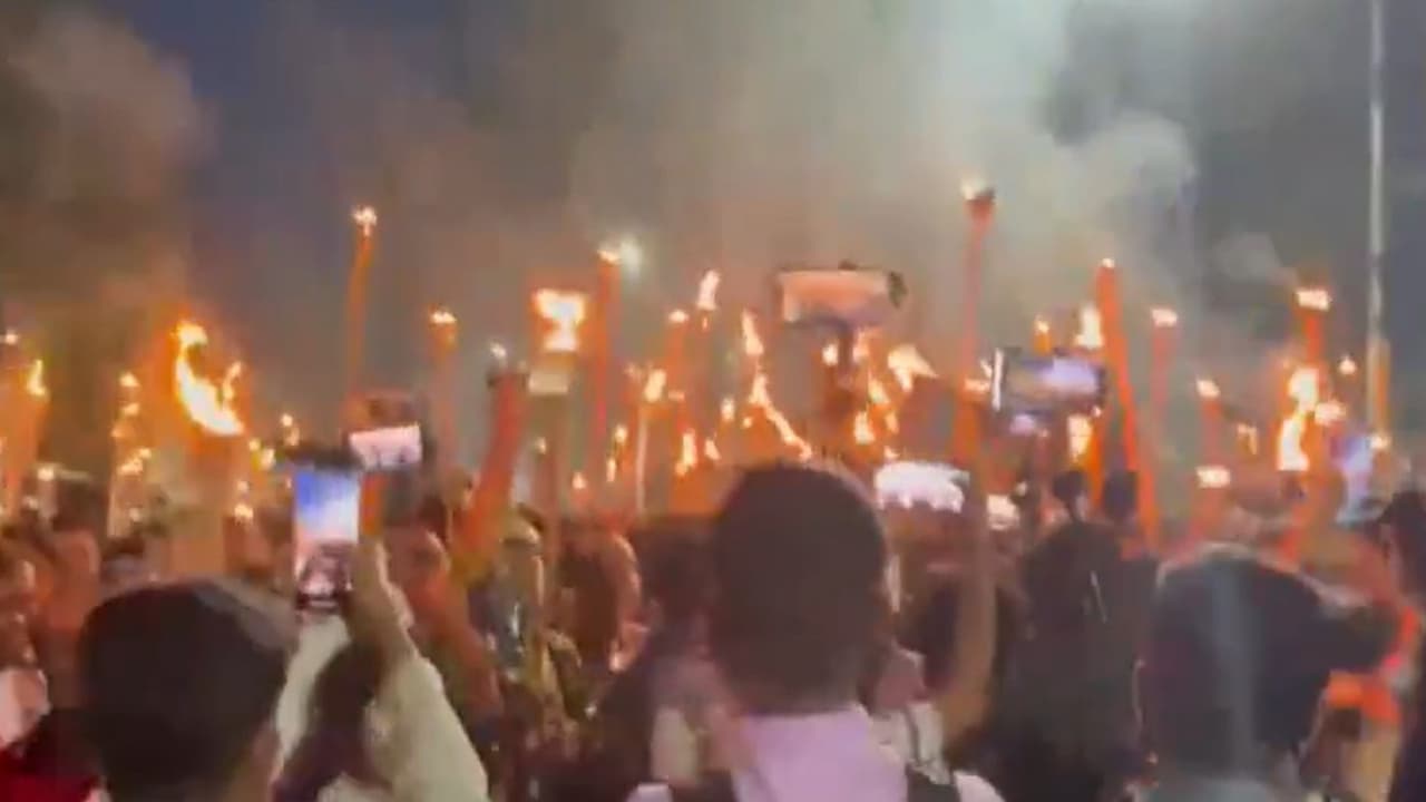 Visual from the torchlight protest (Photo/ANI) Visual from the torchlight protest (Photo/ANI)