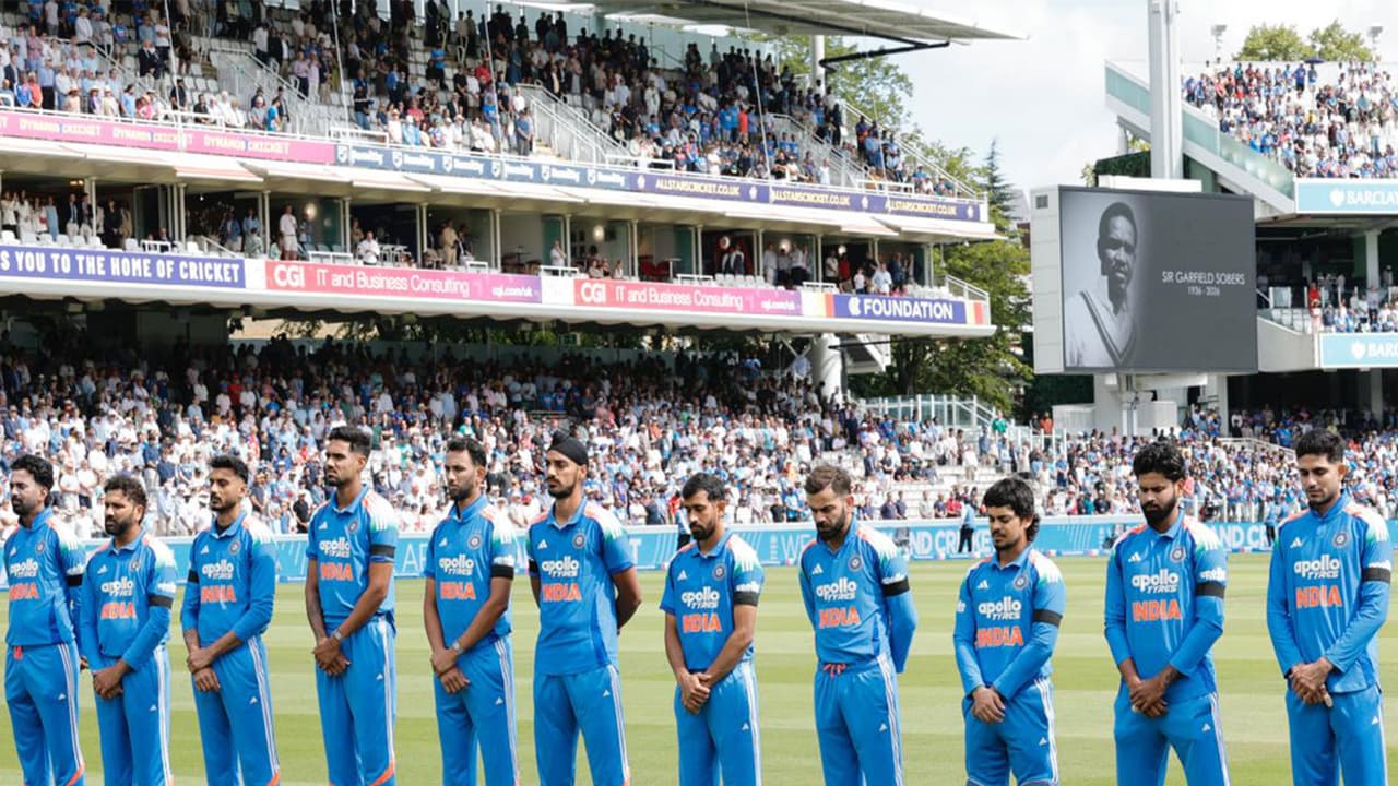 Team India wears black armbands to honour Sir Garfield Sobers (Photo;X/@BCCI) Team India wears black armbands to honour Sir Garfield Sobers (Photo;X/@BCCI)