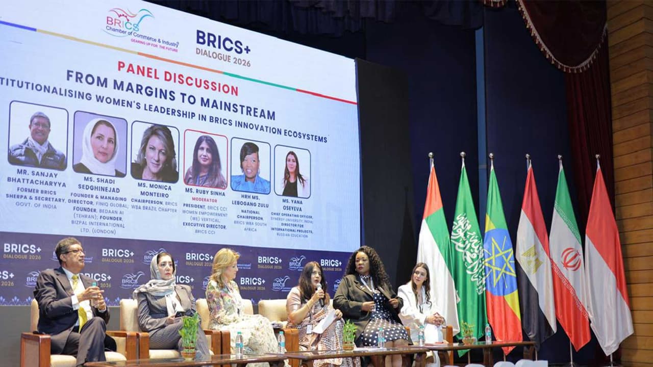 Panel discussion on women’s leadership at the BRICS+ Dialogue 2026 in New Delhi (Photo/BRICS CCI WE) Panel discussion on women’s leadership at the BRICS+ Dialogue 2026 in New Delhi (Photo/BRICS CCI WE)