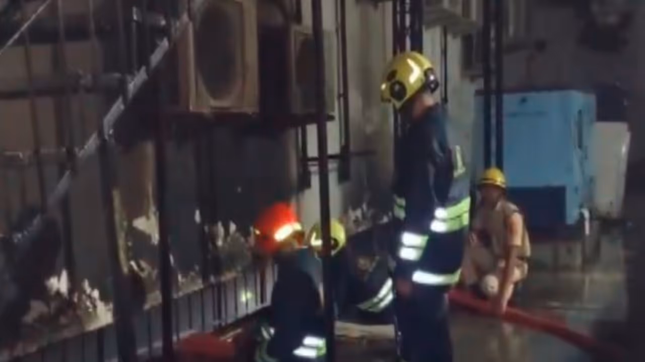 Fire tenders reached the spot after a fire broke out in the basement of an electronic showroom on SP Verma Road (Photo/ ANI) Fire tenders reached the spot after a fire broke out in the basement of an electronic showroom on SP Verma Road (Photo/ ANI)
