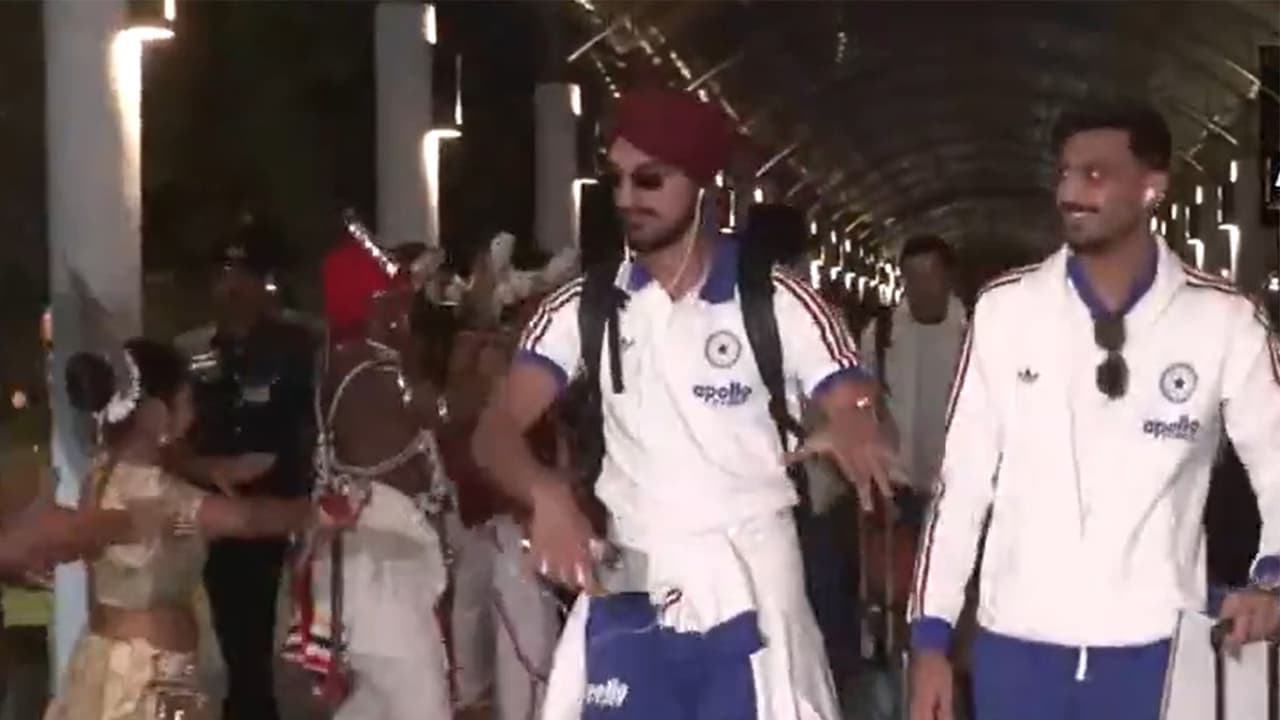 Arshdeep Singh dancing on the dhol. (Photo: ANI) Arshdeep Singh dancing on the dhol. (Photo: ANI)