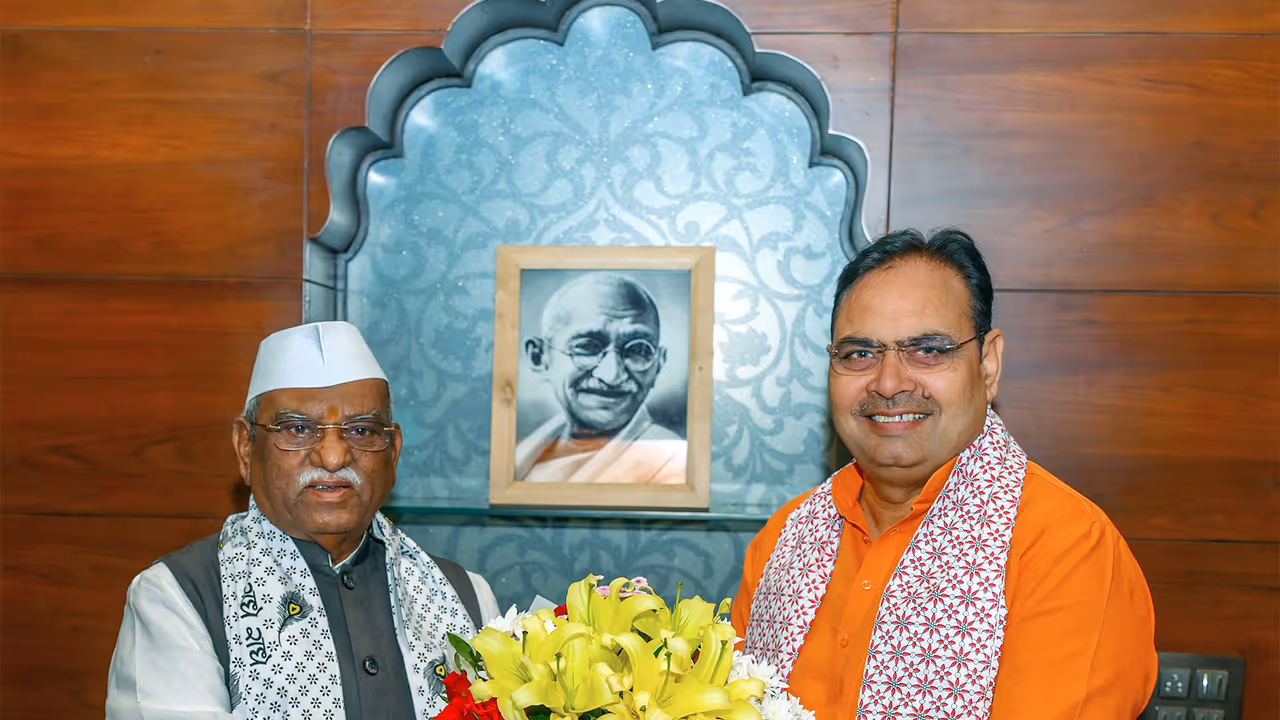 Rajasthan Chief Minister Bhajanlal Sharma with State Governor Haribhau Bagade, at Lok Bhavan in Jaipur. (ANI Photo) Rajasthan Chief Minister Bhajanlal Sharma with State Governor Haribhau Bagade, at Lok Bhavan in Jaipur. (ANI Photo)