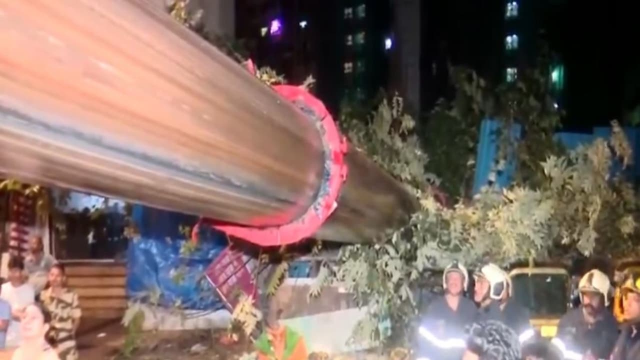 A large crane collapsed on a house in Qureshi Nagar, Mumbai (Photo/ANI) A large crane collapsed on a house in Qureshi Nagar, Mumbai (Photo/ANI)