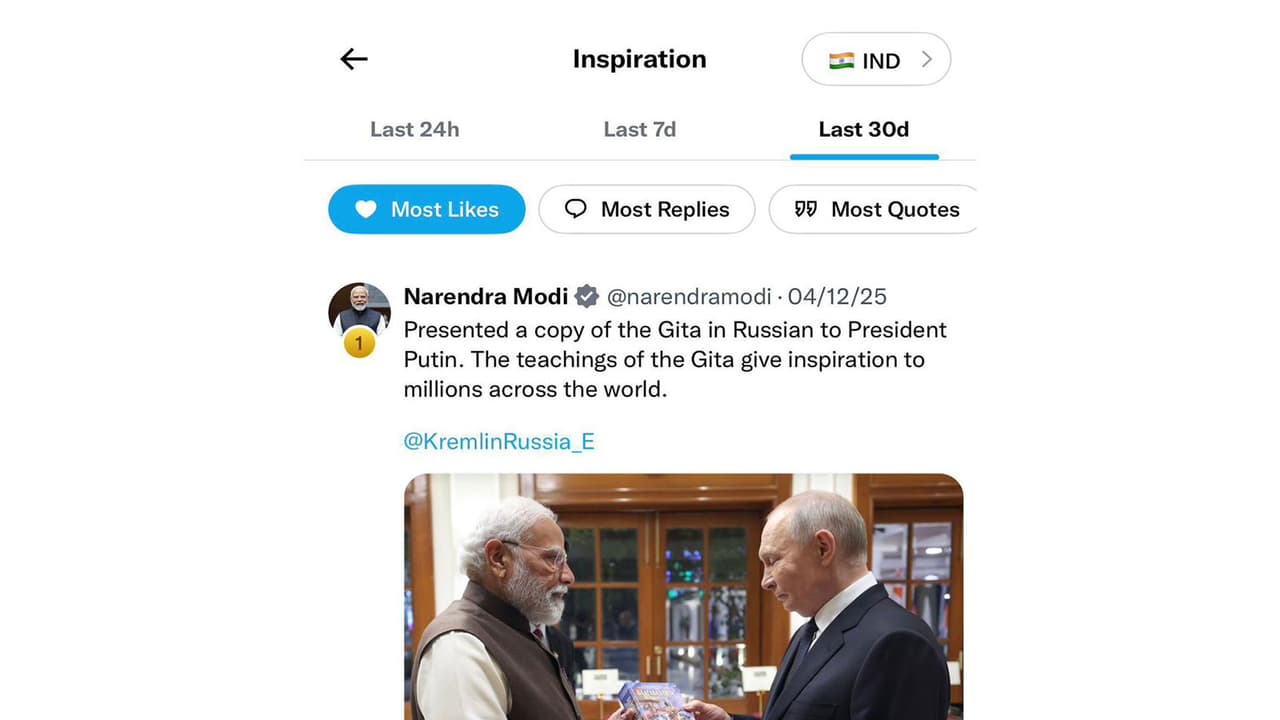 PM Modi's posts feature in 8 of India’s 10 most liked tweets (Photo/Screengrab of X) PM Modi's posts feature in 8 of India’s 10 most liked tweets (Photo/Screengrab of X)