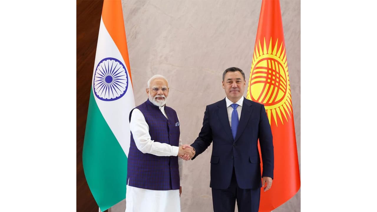 Prime Minister Narendra Modi and Kyrgyz President Sadyr Zhaparov (Photo/X/@MEAIndia) Prime Minister Narendra Modi and Kyrgyz President Sadyr Zhaparov (Photo/X/@MEAIndia)