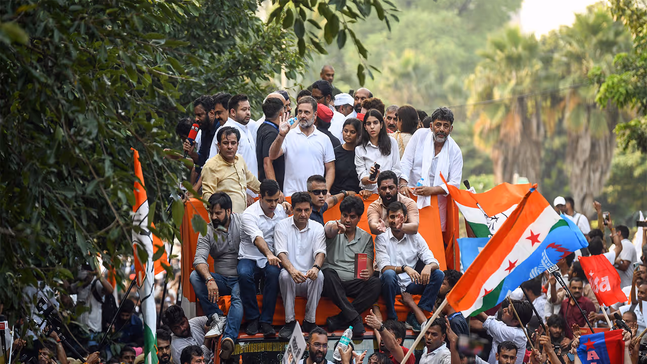 INDIA bloc leaders marched towards the Supreme Court on Monday (File photo/ANI) INDIA bloc leaders marched towards the Supreme Court on Monday (File photo/ANI)