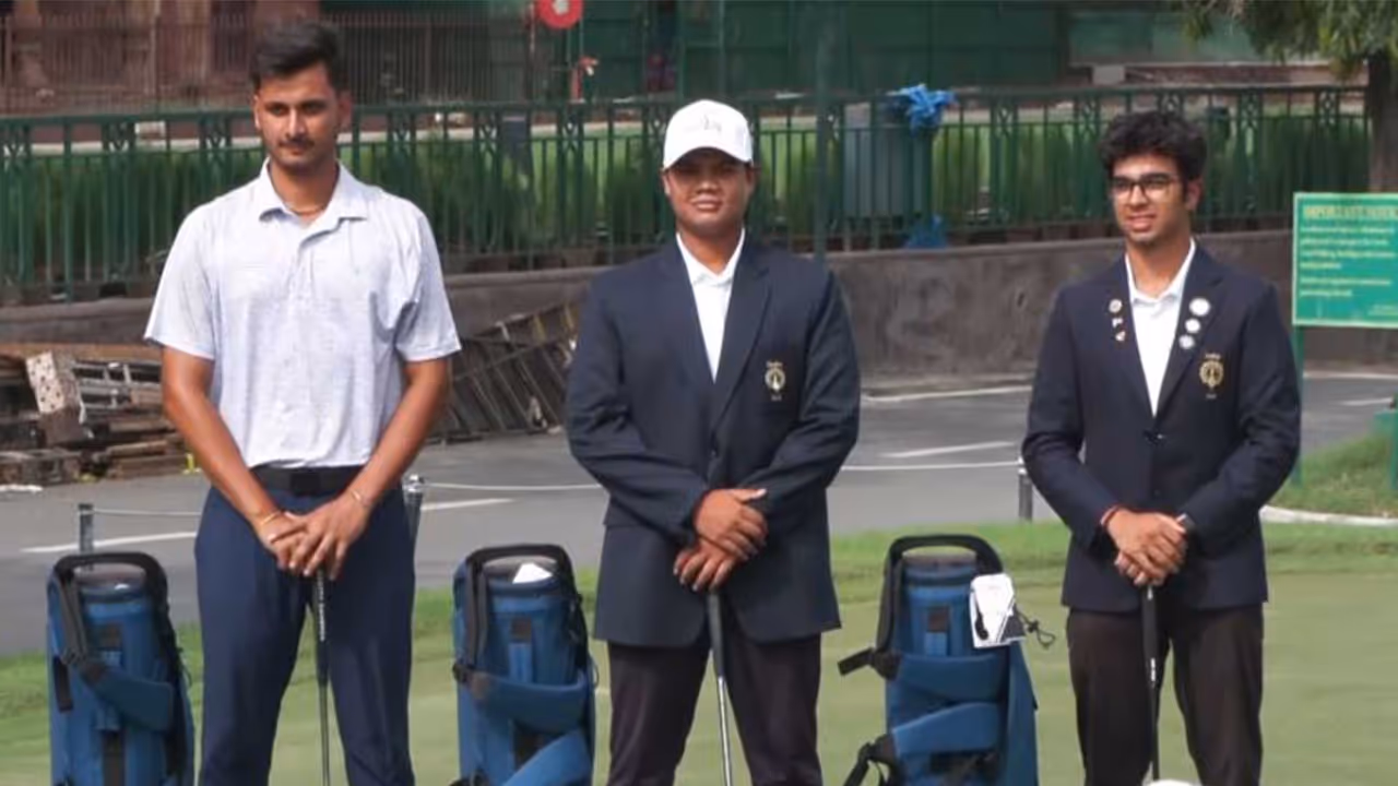 Indian golfers Deepak Yadav, Chaitanya Pandey and Ranveer Mitroo (Photo: ANI) Indian golfers Deepak Yadav, Chaitanya Pandey and Ranveer Mitroo (Photo: ANI)