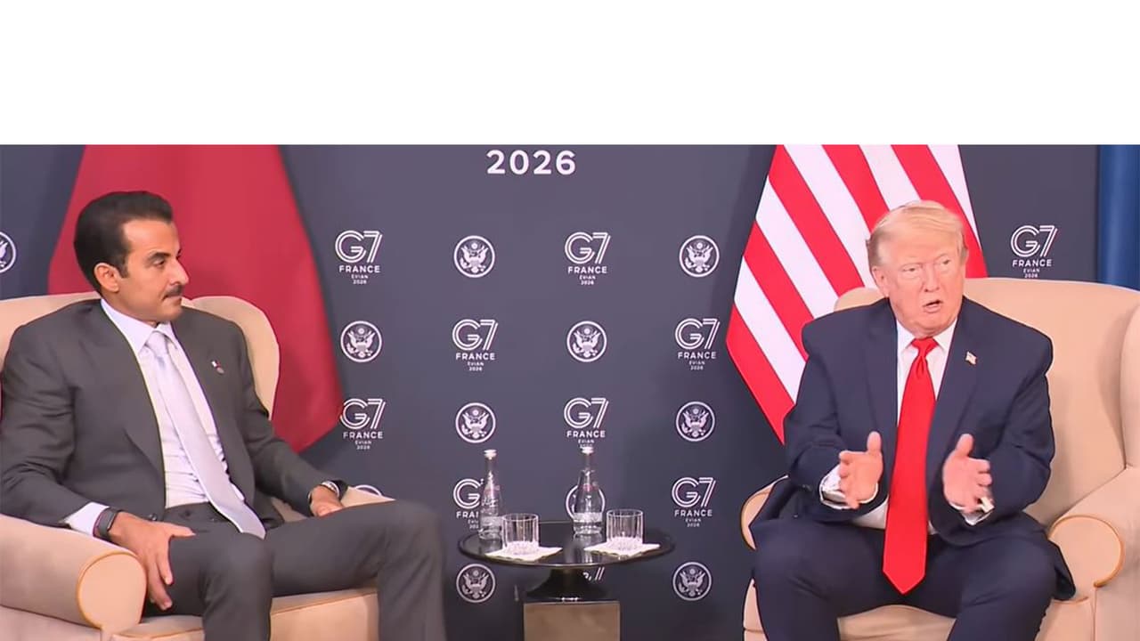 US President Donald Trump and Qatar's Emir Sheikh Tamim Bin Hamad Al Thani during a bilateral meeting on the sidelines of the G7 summit in Evian les Bains, France (Photo/Youtube@WhiteHouse) US President Donald Trump and Qatar's Emir Sheikh Tamim Bin Hamad Al Thani during a bilateral meeting on the sidelines of the G7 summit in Evian les Bains, France (Photo/Youtube@WhiteHouse)