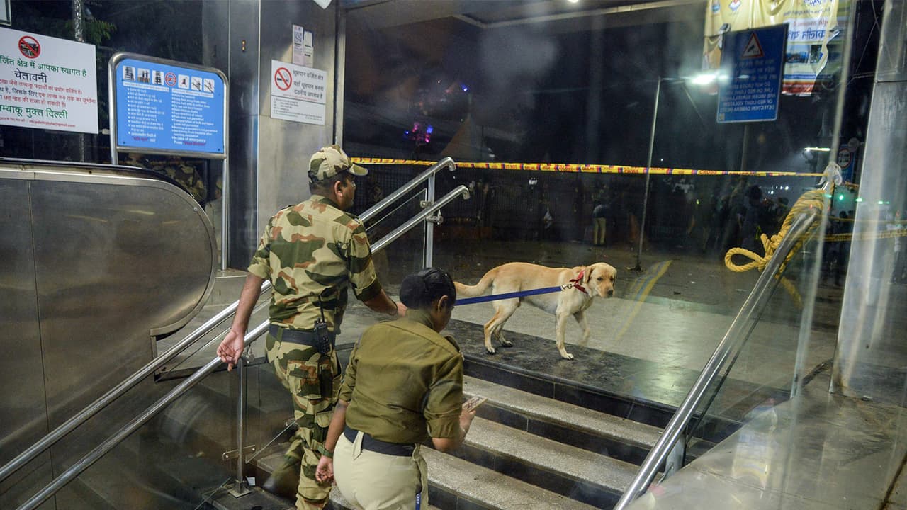 Security personnel with a sniffer dog at the Lal Quila metro station (File Photo/ANI) Security personnel with a sniffer dog at the Lal Quila metro station (File Photo/ANI)