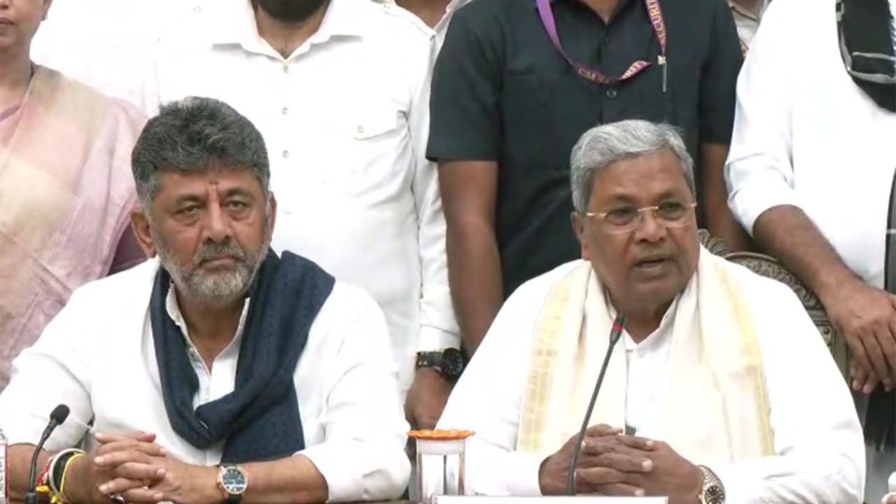 CM Siddaramaiah (Right) flanked by Deputy Chief Minister DK Shivakumar (Photo/ANI) CM Siddaramaiah (Right) flanked by Deputy Chief Minister DK Shivakumar (Photo/ANI)