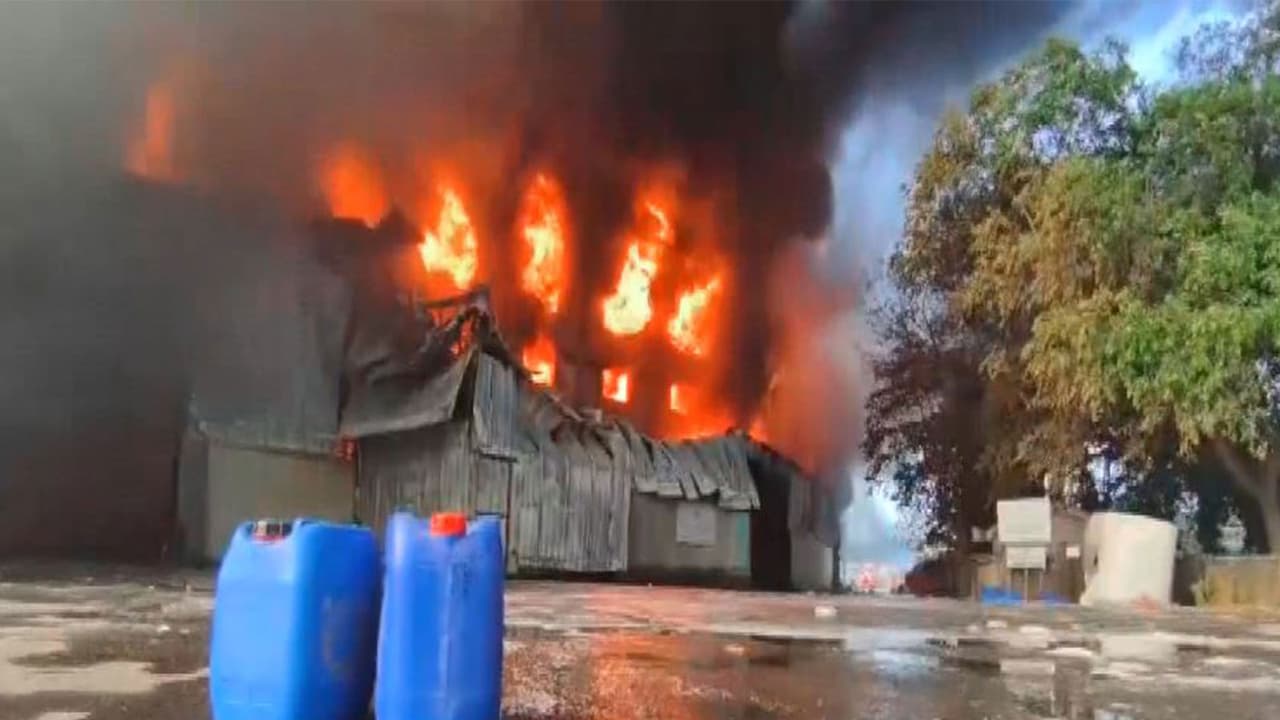 Massive fire at packaging company in Daman. (Photo/ANI) Massive fire at packaging company in Daman. (Photo/ANI)