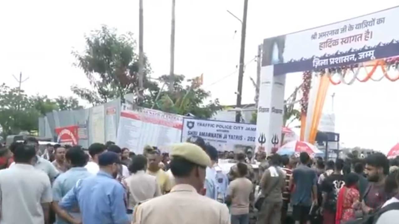 Devotees gather at the Jammu base camp (Photo/ANI) Devotees gather at the Jammu base camp (Photo/ANI)