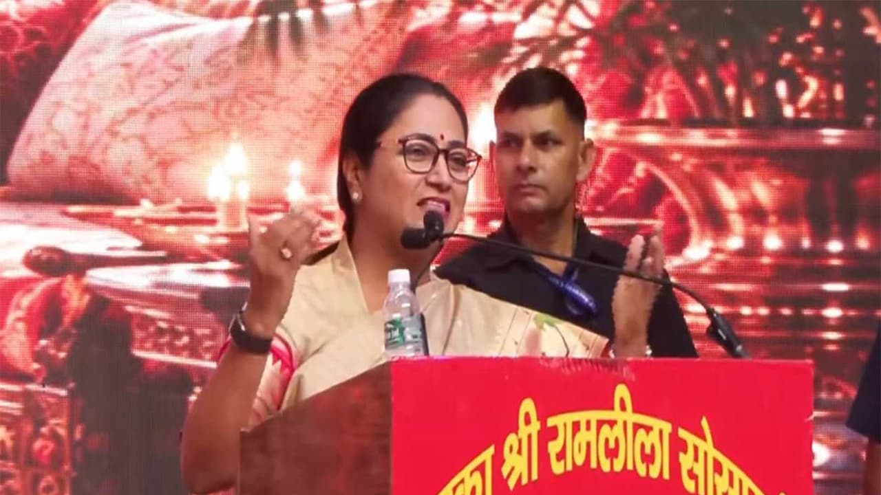 Delhi Chief Minister Rekha Gupta addresses the gathering at Delhi’s Ramlila celebrations (Photo: ANI) Delhi Chief Minister Rekha Gupta addresses the gathering at Delhi’s Ramlila celebrations (Photo: ANI)