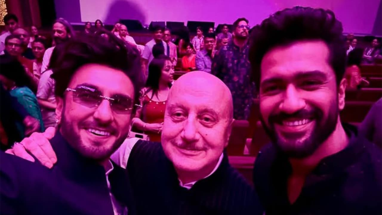 Anupam kher with Ranveer Singh and Vicky Kaushal (Photo/instagram/@anupampkher) Anupam kher with Ranveer Singh and Vicky Kaushal (Photo/instagram/@anupampkher)
