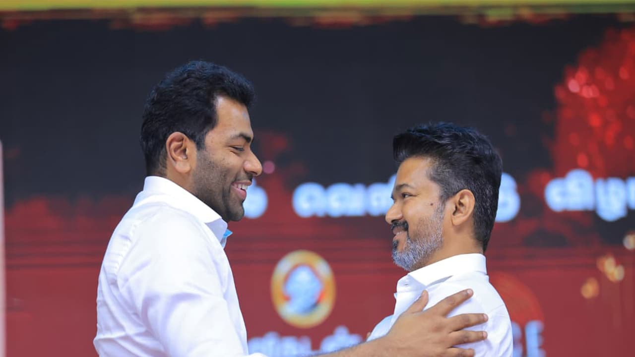Tamil Nadu Minister Aadhav Arjuna and CM Vijay (Photo/x/@AadhavArjuna) Tamil Nadu Minister Aadhav Arjuna and CM Vijay (Photo/x/@AadhavArjuna)