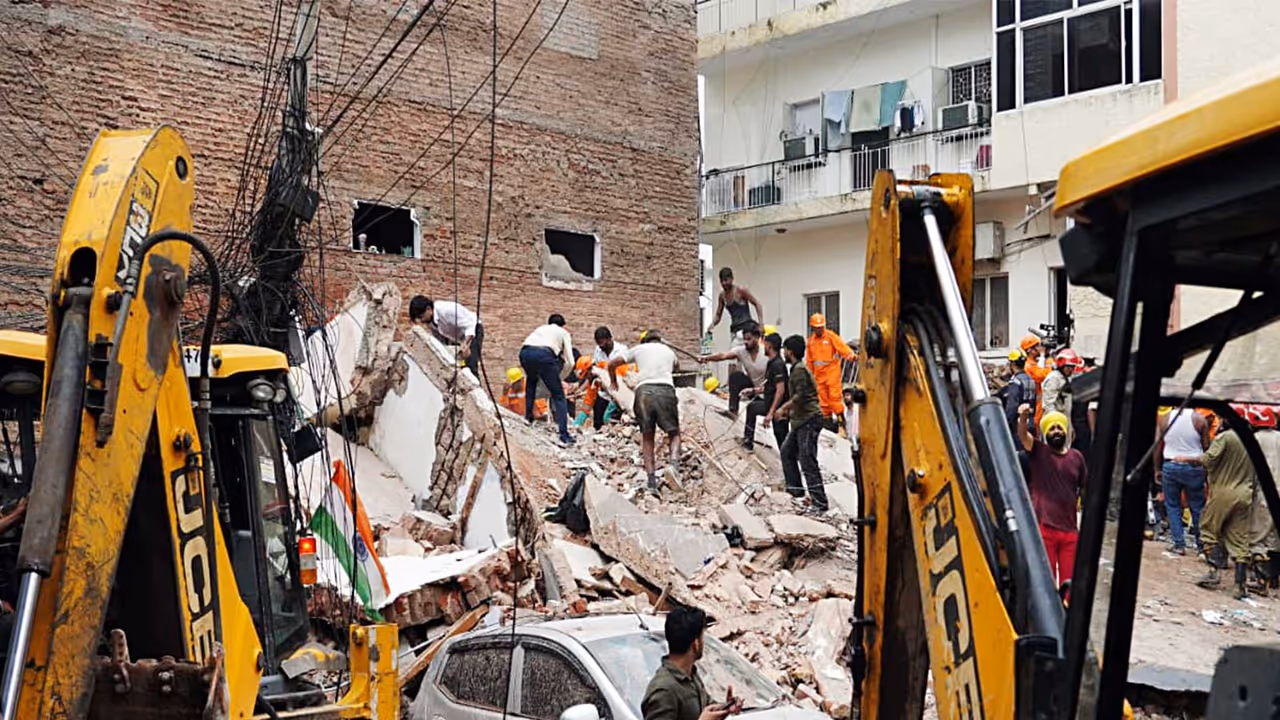 Visual from Satya Niketan building collapse site (Photo/ANI) Visual from Satya Niketan building collapse site (Photo/ANI)