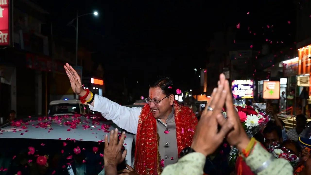 CM Dhami gets grand welcome from supporters in Khatima (Photo/X/@pushkardhami) CM Dhami gets grand welcome from supporters in Khatima (Photo/X/@pushkardhami)